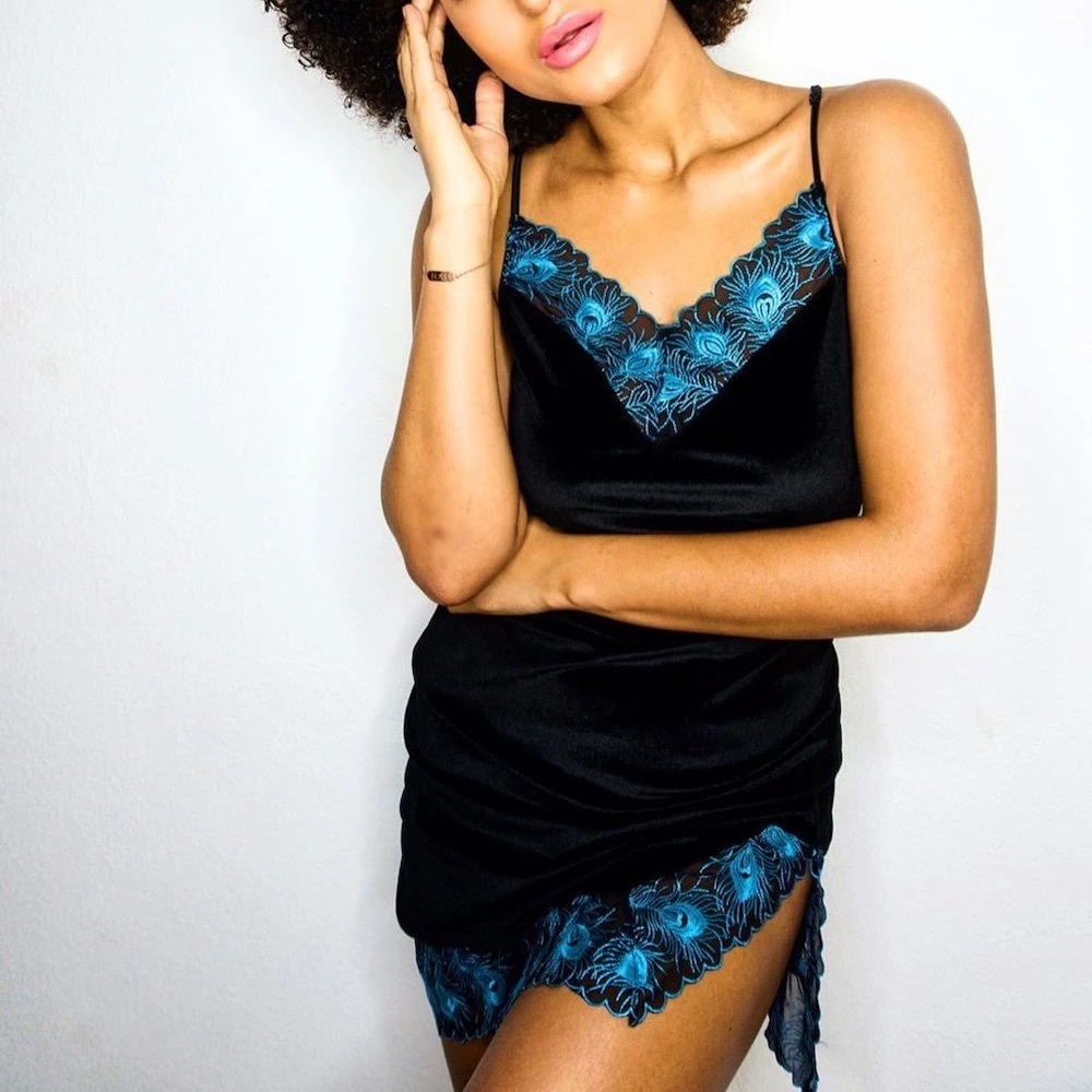 Empress Mimi Majestic Peacock Velvet Slip Dress